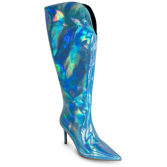Smash KAY Womens Vegan Leather Holographic Cushioned Footbed Knee-High Boots NIB - Picture 12 of 12